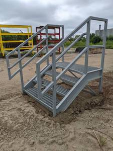 Industrial Metal Stairs with Small Platform and Hand Rails
