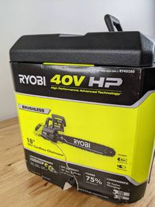 Brand New Ryobi 40V HP Brushless 18 in. Battery Chainsaw with 5.0 Ah Battery and Charger