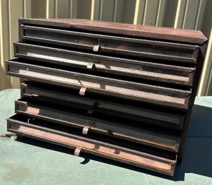 lot 1 image: Rare early PAIR of 1900s Tin Litho Spool Cabinets