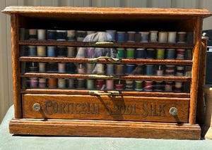 lot 2 image: Antique Spool Cabinet wContents