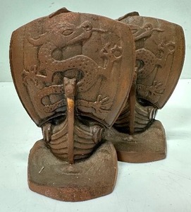 lot 29 image: Bronze Viking Bookends Marked Augsburg Mpls