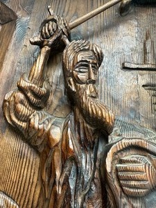 lot 38 image: Vintage Mid Century Don Quixote Wood Relief Carving Wall Hanging