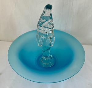 lot 141 image: Vintage Fostoria Madonna Figurine with a Blue Satin Glass Bowl