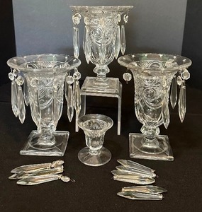 lot 16 image: Antique Heisey Three Piece Ipswich Candle Holders