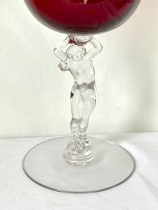 lot 13 image: Vintage Cambridge Glass Statuesque Nude Stem Carmen Red Ball
