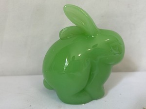 lot 63 image: Green Jadeite Fenton Rabbit Figurine