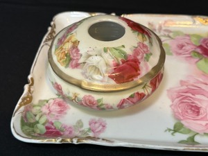 lot 22 image: Antique German Floral Vanity Tray and Hair Receiver
