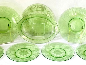 lot 100 image: Antique Cameo Green Depression Glassware
