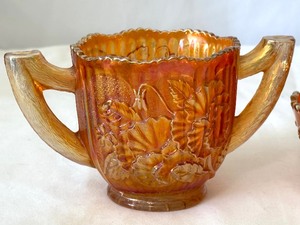 lot 93A image: 2-Pcs Old Carnival Glass Unidentified Sugar & Fenton Footed Small Bowl