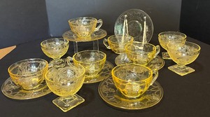 lot 98 image: Depression Yellow Cameo (6) CupsSaucers & (4) Sherbets