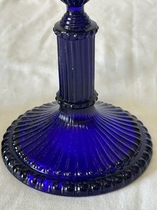 lot 235 image: Pair of Cambridge Glass Royal Blue Candle Holders