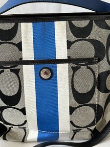 lot 227 image: Coach Jacquard Black and blue Hamptons Weekend Handbag