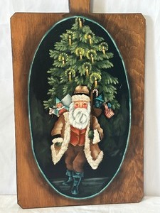 lot 219 image: Decorative Painted Christmas Folk Art Board by Susie Sanders