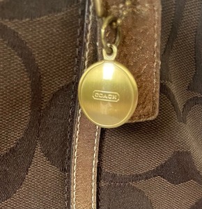 lot 203 image: Coach Brown Signature Jacquard Shimmer Stripe Medium Shoulder Handbag