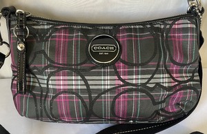 lot 213 image: Coach Poppy Purple Tartan Plaid Crossbody Bag