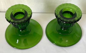 lot 260 image: Gorgeous Green Cambridge Glass Candle Holders