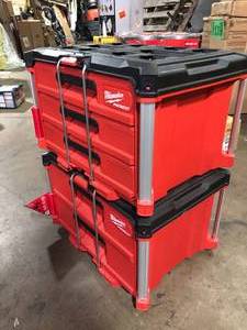 Lot of 2 Milwaukee PACKOUT 22 in. 2-Drawer Tool Box with Metal Reinforced Corners  Customer Returns See Pictures