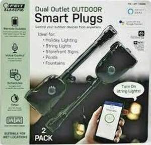 lot 40 image: 15 Amp Outdoor Alexa Google Assistant Compatible Plug-In Smart Wi-Fi Dual Outlet Wall Plug, No Hub Required