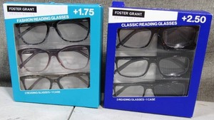 lot 48 image: Design Optics Foster Grant Kiersey Plastic Square Reading Glasses 3 Pack 1.75 & 2.50 (Set of 2)