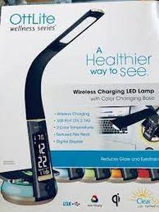 lot 63 image: OttLite Wellness LED Desk Lamp with Clock and Wireless Charging Station  Black