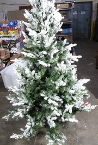 lot 129 image: 7 Foot Frosted Lit Artificial Christmas Tree