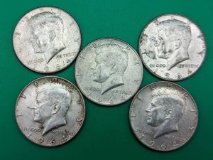 Five 1964 Kennedy Silver Half Dollars