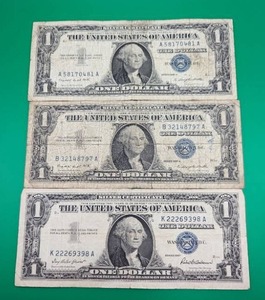 Three 1957 Silver Cert. One Dollar Bills