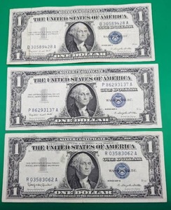 Three 1957 Silver Cert. One Dollar Bills