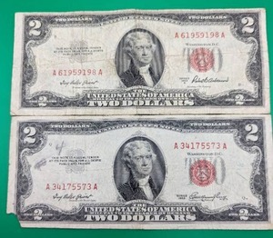 Two 1953 Red Seal Two Dollar Bills