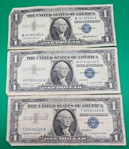 Three 1957 Silver Cert. One Dollar Bills