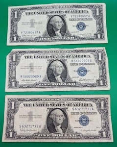 Three 1957 Silver Cert. One Dollar Bills