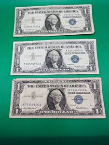 Three 1957 Silver Cert. One Dollar Bills