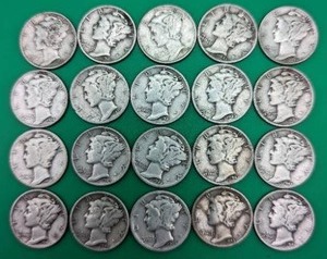 Twenty Mercury Silver Dimes