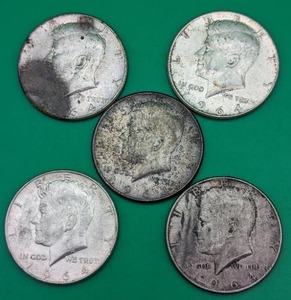 Five 1964 Kennedy Silver Half Dollars