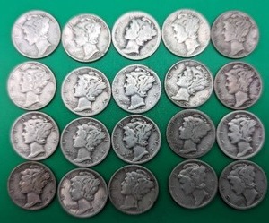 Twenty Mercury Silver Dimes