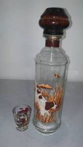 Pheasant Shot Glass and Decanter. 12 inches.