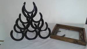 Hand Crafted Wine Rack Made From Horseshoes And More.