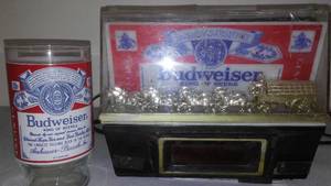 Budweiser Clydesdale Beer Clock and Glass.