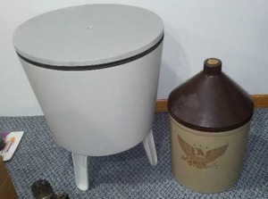 Poly Plastic Storage Table and Plastic Crock Garbage can or�