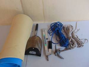 lot 52 image: Mixed Lot of Camping Supplies - AnchorSawShovelRopesFoam Pads
