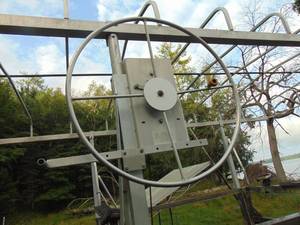 lot 19 image: Hewitt Roll-A-Dock 3000# Aluminum Boat Lift with Lift Motor, Canopy Frame and Good Canopy