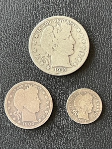 Barber Half Dollar, Quarter, and Dime