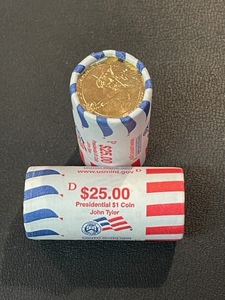 Uncirculated John Tyler Presidential Dollar Coin Rolls P&D in Original U.S. Mint Wrap