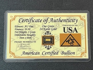 1 Grain 24 Karat Gold Bar