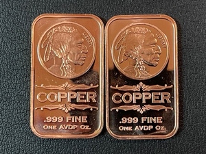 2 - 1 Ounce .999 Fine Copper Bars