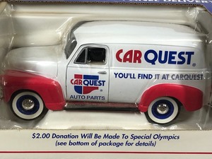 lot 40 image: 1952 Car Quest Chevy Delivery Car 125 scale die cast bank