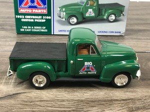 lot 94 image: Big A Auto Parts 1952 Chevrolet Custom Pickup 125 scale die cast coin bank