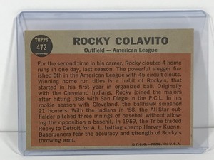 lot 112 image: 1962 Topps Sporting News American League All Star Rocky Colavito Baseball Card #472