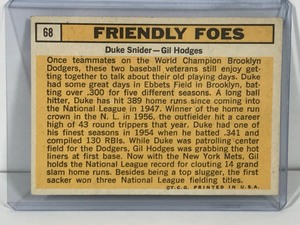 lot 123 image: 1963 Topps Baseball Card Duke Snider & Gil Hodges Friendly Foes #68