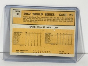 lot 130 image: 1963 Topps World Series Game #5 Treshs Homer Defeats Giants Baseball Card #146